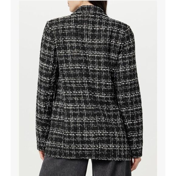 The Drop Blazer Womens Size XS Blake Long Plaid Single Breasted Black Boucle - Picture 2 of 14